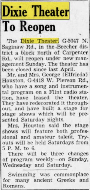 Dixie Theatre - Aug 22 1952 Article
